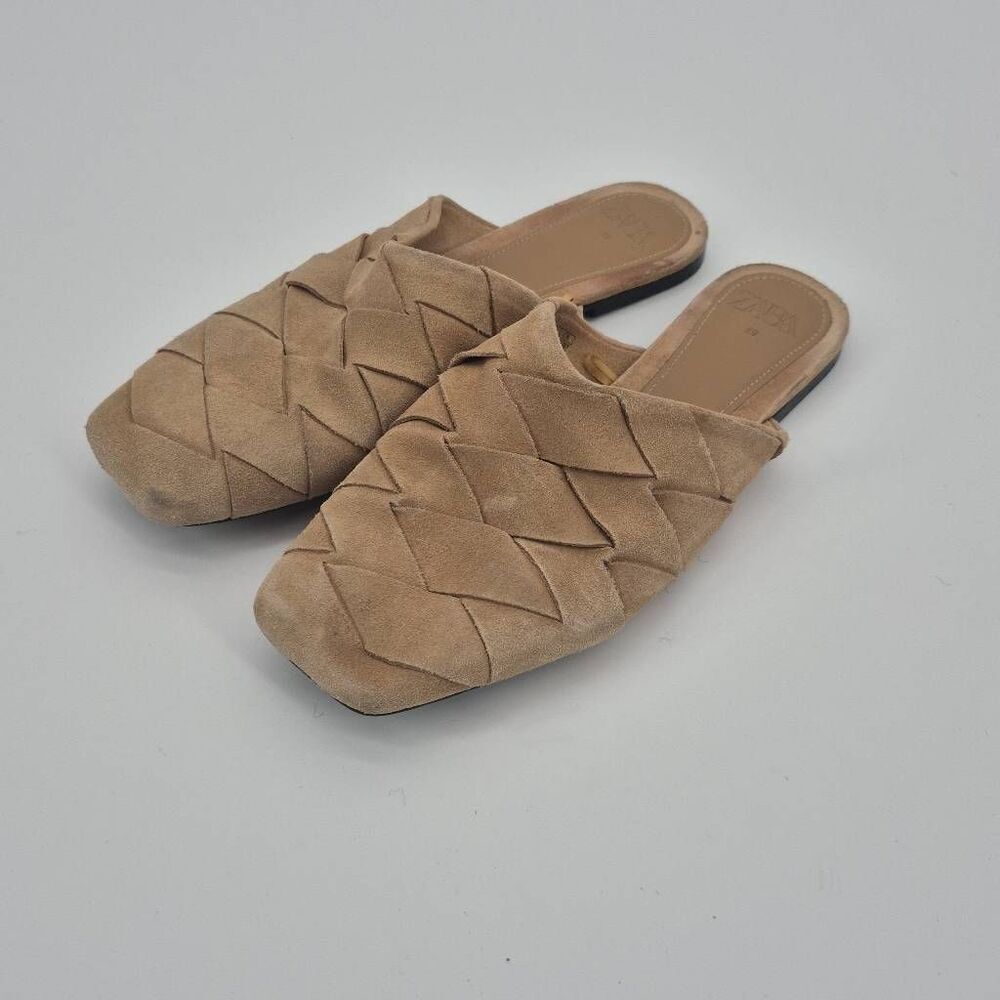 ZARA WOVEN SUEDE MULES SAND Size US8.5/ EU39